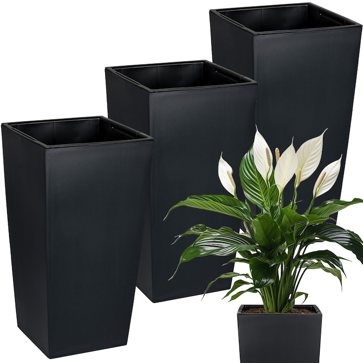 Комплект 3 високи квадратни саксии Urbi square DURS140-S433, 14x26.5cm, антрацит