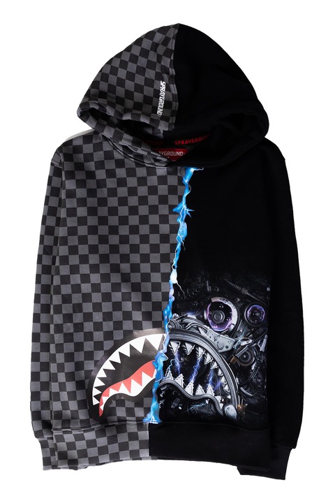 Sprayground, Унисекс худи с десен, 128 CM, Черен/Сив/Син