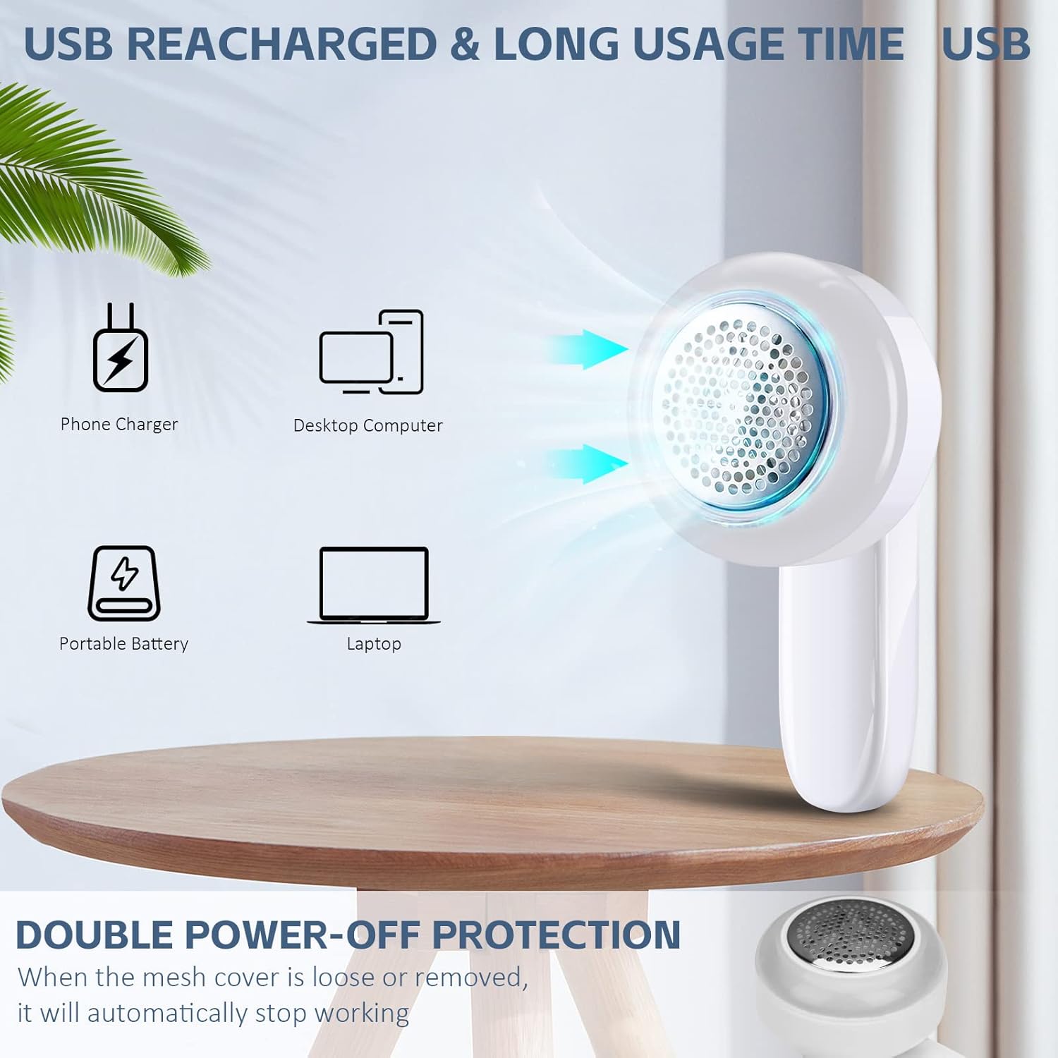 Aparat Portabil pentru Indeparat Scamele, Reincarcabil USB, pentru Haine, Pulovere, Paturi, Mobilier, Alb