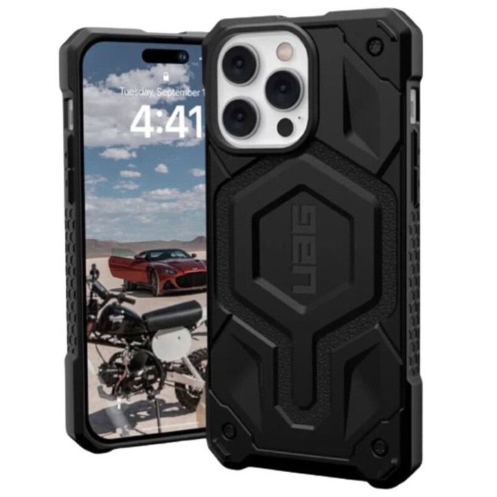 Husa de protectie compatibila cu Apple iPhone 14 Pro Max, Monarch Pro, rugged case, compatibila MagSafe, margini intarite, TPU, Negru