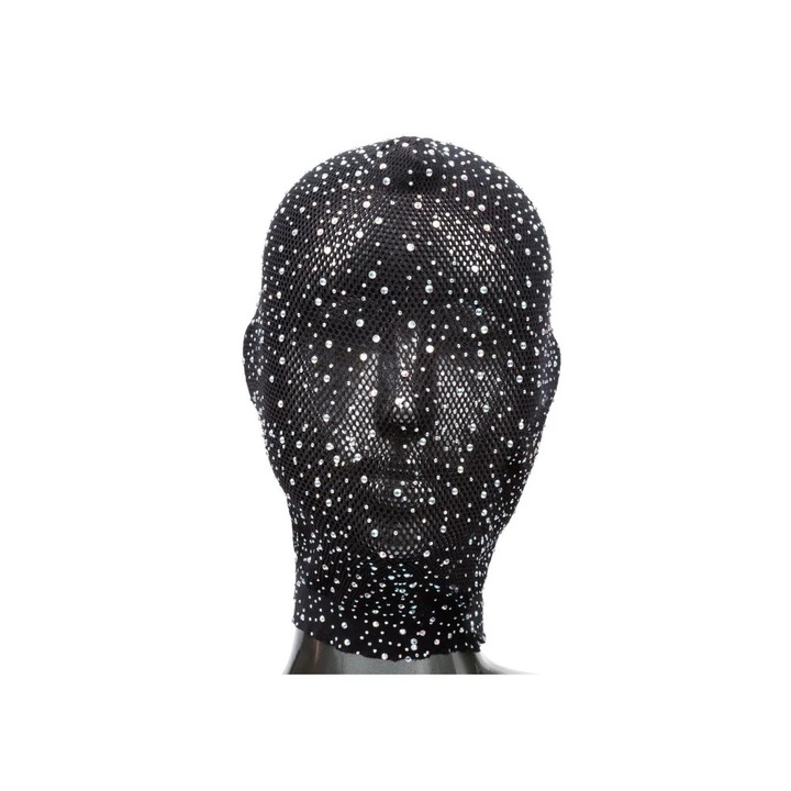 Masca bondage California Exotics Radiance, Negru cu Strasuri, Masca completa pentru fata, amplifica sensibilitatea cu restrictie senzoriala - material delicat, usor de intretinut