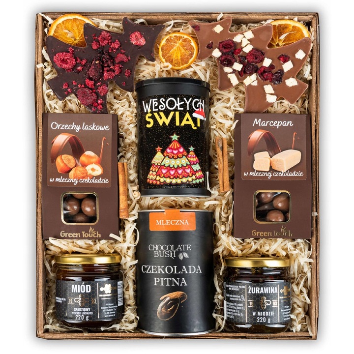 Cos cadou cu ceai si ciocolata, Green Touch, 35x25x8cm, multicolor