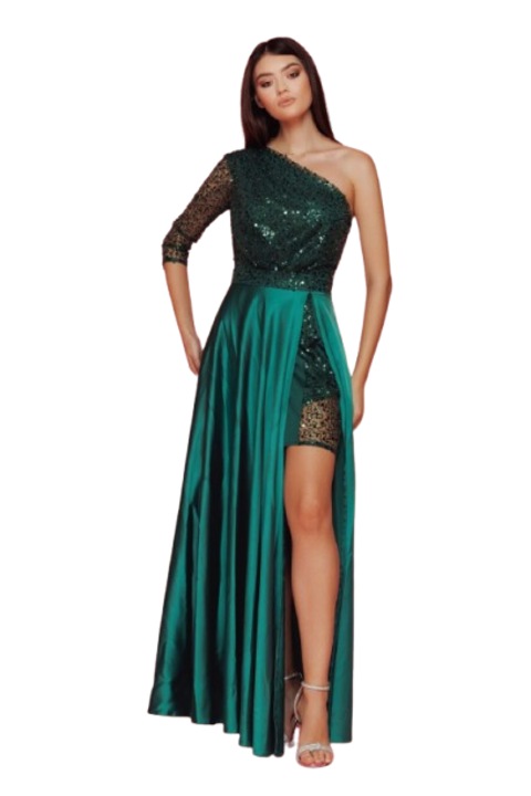 Rochie eleganta lunga bust paiete si fusta lunga tafta elastica - verde masura 38