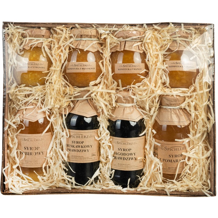 Cos cadou Green Touch cu gemuri naturale si siropuri, 35x25x10cm, multicolor