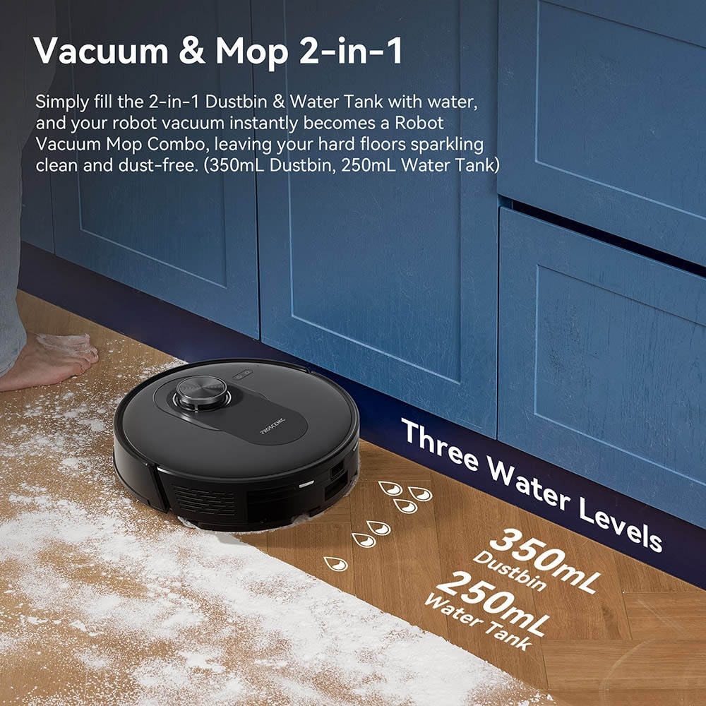Aspirator robot Proscenic Q8, 2 in 1 cu mop, statie de auto-golire, putere de aspiratie 4200Pa, 200min autonomie, navigare Smart 360 LiDAR, control prin aplicatie, negru