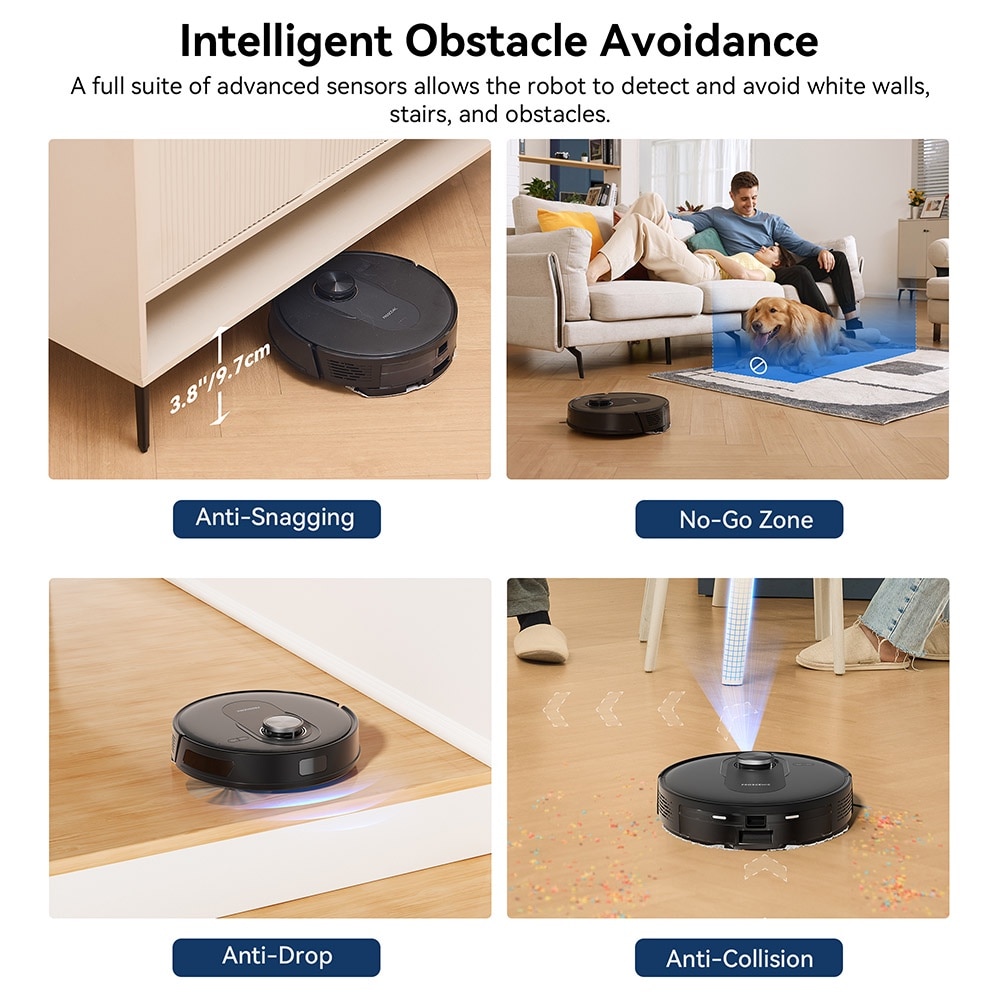 Aspirator robot Proscenic Q8, 2 in 1 cu mop, statie de auto-golire, putere de aspiratie 4200Pa, 200min autonomie, navigare Smart 360 LiDAR, control prin aplicatie, negru