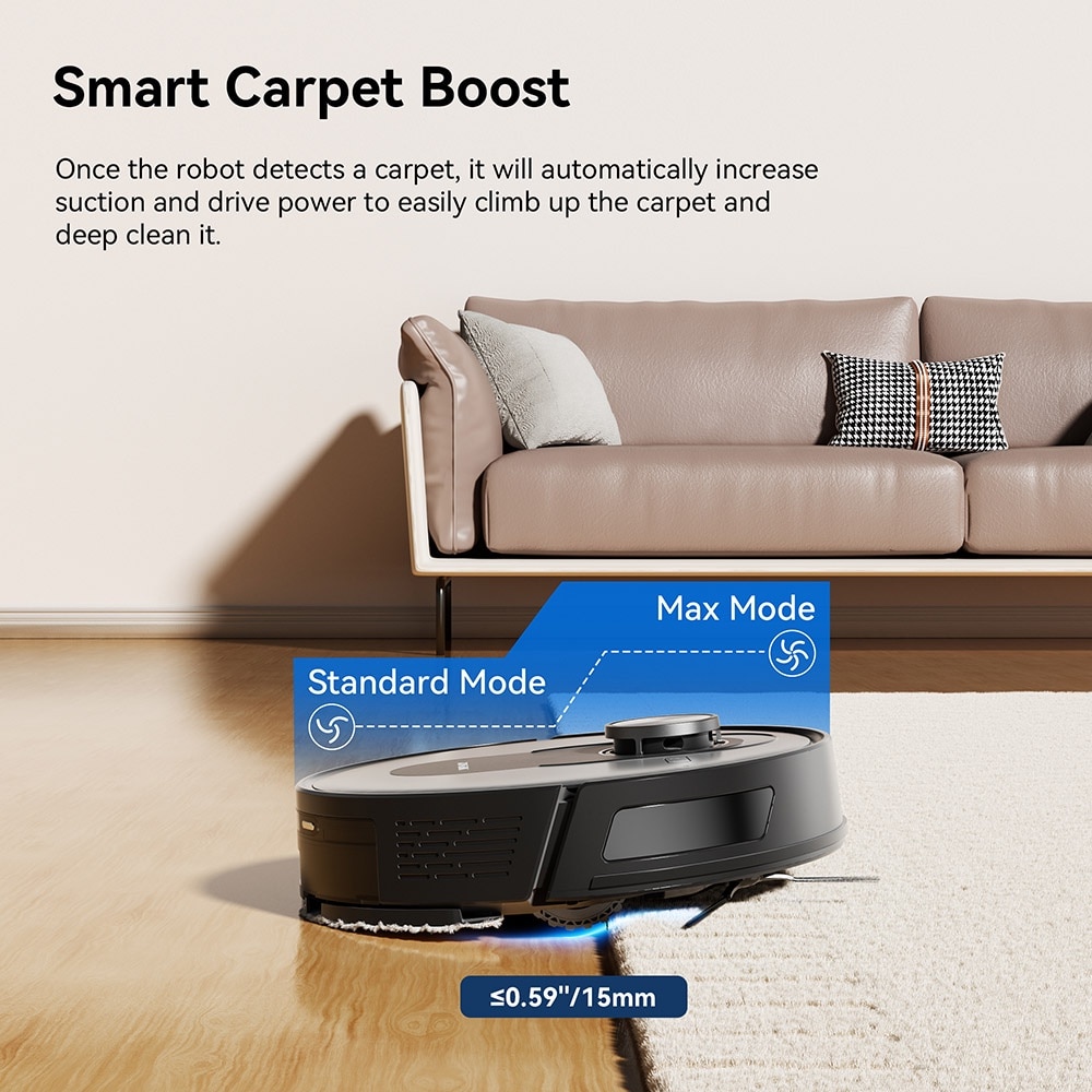 Aspirator robot Proscenic Q8, 2 in 1 cu mop, statie de auto-golire, putere de aspiratie 4200Pa, 200min autonomie, navigare Smart 360 LiDAR, control prin aplicatie, negru