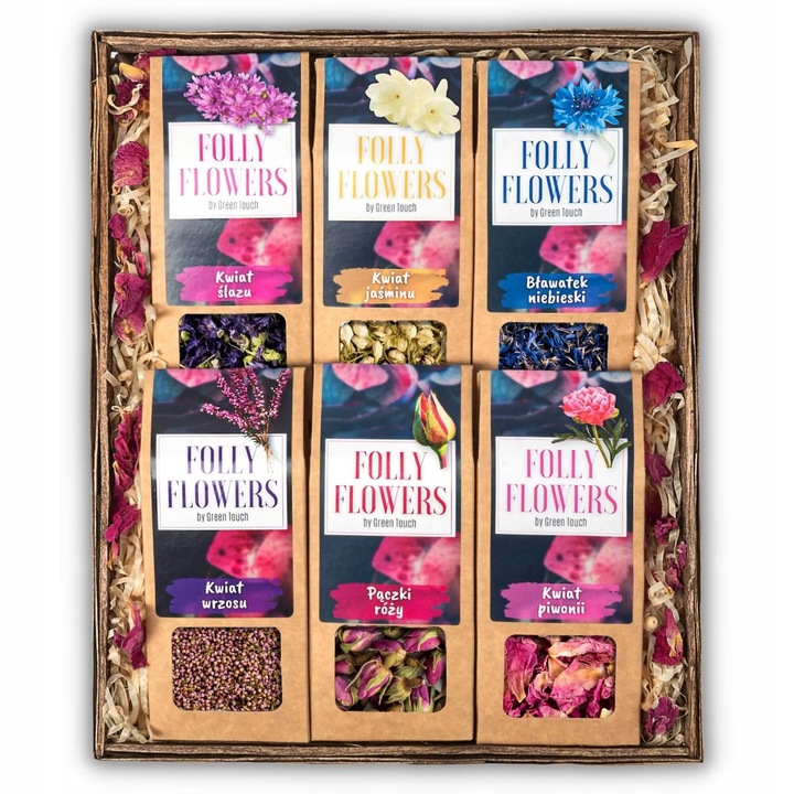 Set cadou cu flori comestibile, Green Touch, 6 flori naturale, 35x25x10 cm