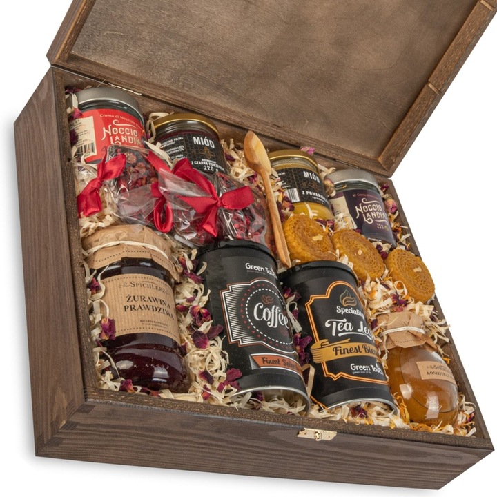 Set cadou deluxe, GREEN TOUCH, ceai Yunnan Black Premium, cafea Brazilia Yellow Bourbon, miere, dulceata