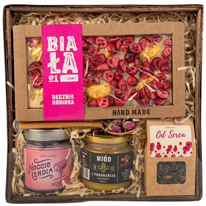 Cos cadou Green Touch, ciocolata, crema de miere, 25x25x8cm