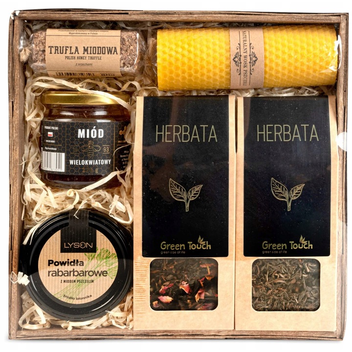 Set cadou cu ceai si cafea, Green Touch, multicolor, 25x25x8cm