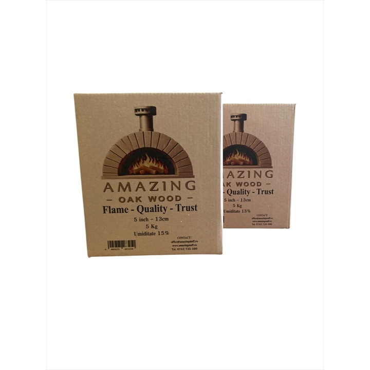 Lemn de Foc Premium din Stejar, Uscat in Cuptor – Ideal pentru Gratare, Afumatoare si Cuptoare de Pizza (Ooni, Solo, Bertello) – 2 Cutii x 5 kg