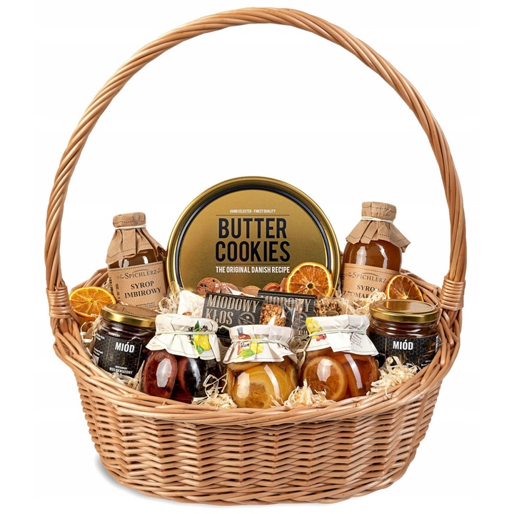 Cos cadou din rachita cu dulciuri si siropuri, GREEN TOUCH, 45x49cm, multicolor