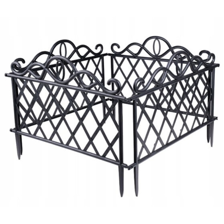 Gard pentru gradina, Planta, plastic, 4 piese, 34x192cm, rezistent la intemperii, negru