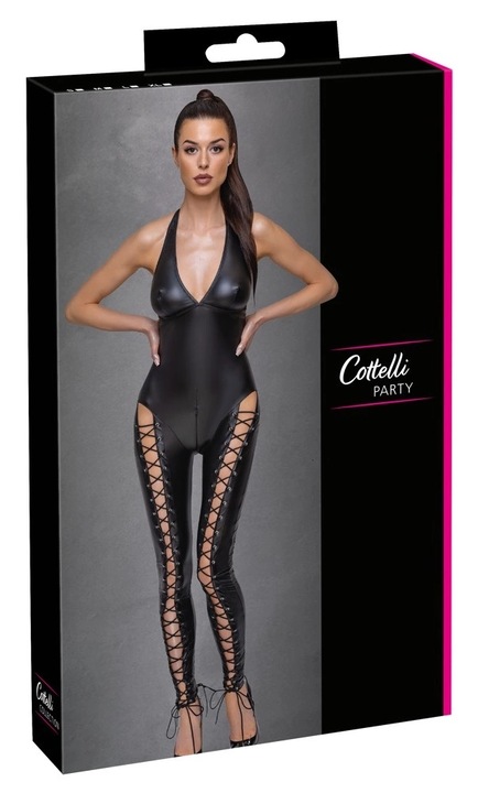 Еластичен гащеризон Cottelli Collection PARTY, С дантелени детайли, Полиестер, Черен, M INTL