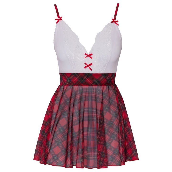 Szexi jelmez, Cottelli COSTUMES, iskolai egyenruha, csipke, fehér, kockás, XL-es méret