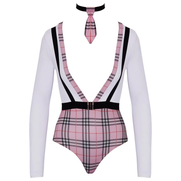 Szexi jelmez, Cottelli COSTUMES, hosszú ujjú body, kockás anyag, többszínű, poliészter/poliamid, S méret