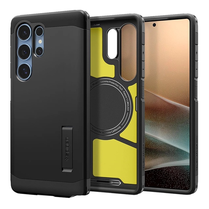 Husa premium pentru Samsung Galaxy S25 Ultra Spigen - Tough Armor MagSafe kickstand - Negru