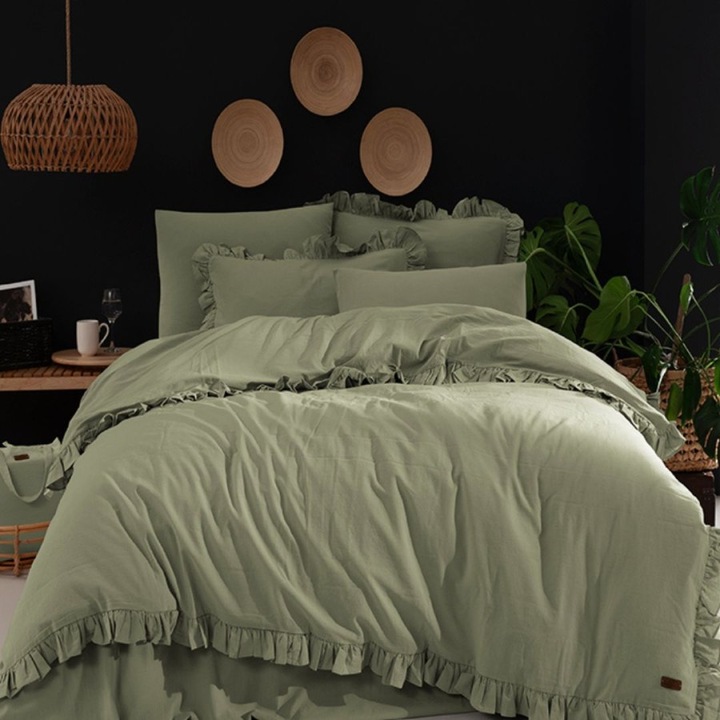 Francia fodros ágynemű, 100% előmosott ranforce pamut, 240x260 cm, 4 db, Bahar Tekstil, Milagros Pampas Verde