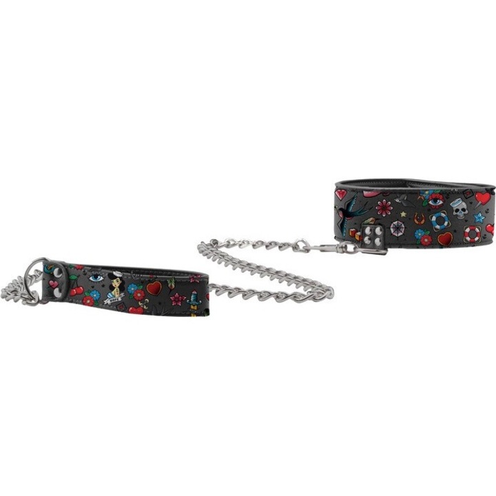 Zgarda Ouch!, piele, sistem de prindere cu velcro, negru