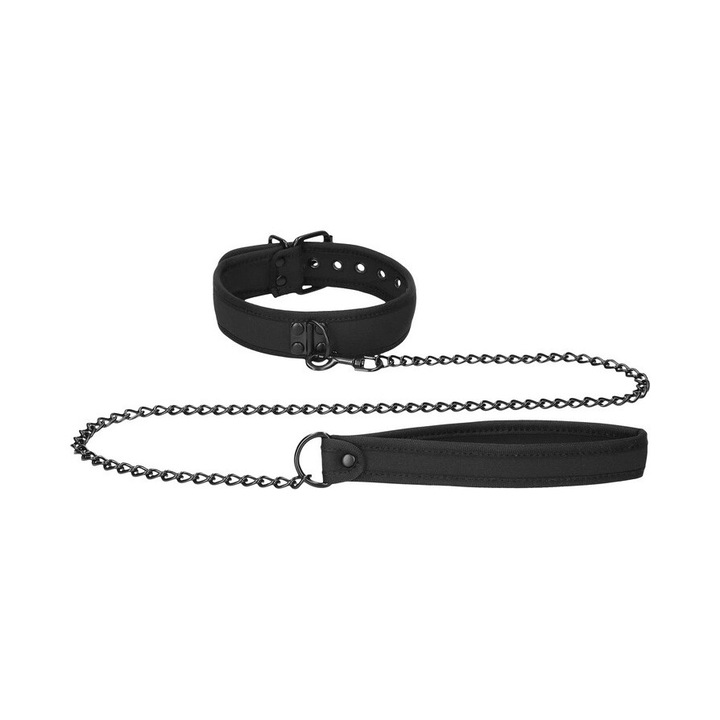 Ouch! Nyakörv pórázzal, neoprén, állítható méretű, fekete