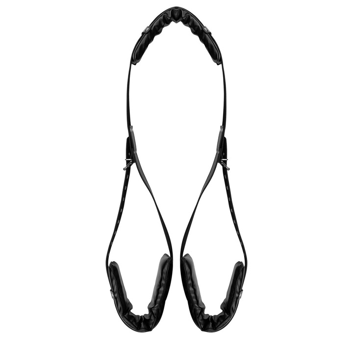 Centura cu curele reglabile, Ouch! by Shots, piele PU, neagra, dimensiuni ajustabile