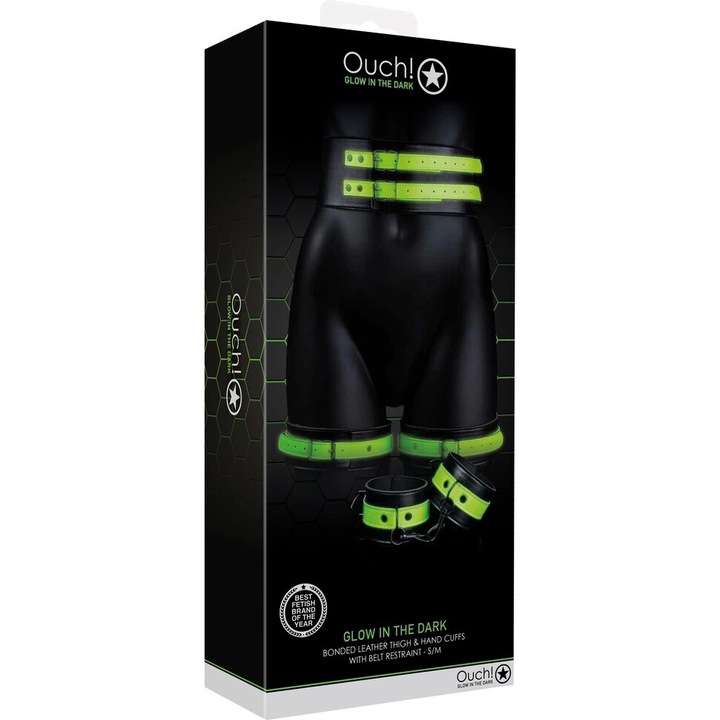 Set centuri pentru coapse si talie Ouch! Glow in the Dark, detalii fluorescente, S/M