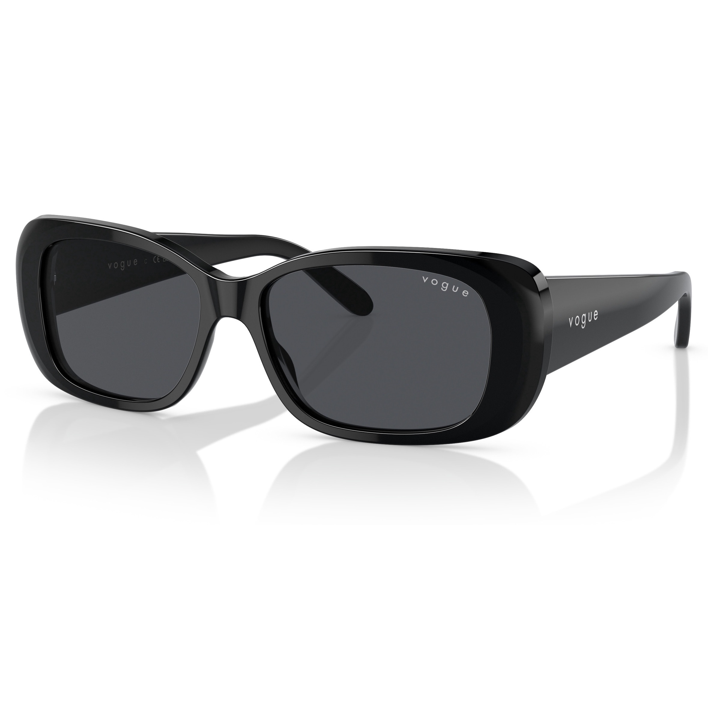 Vogue, Ochelari de soare dreptunghiulari cu lentile uni, Negru, 52-15-135