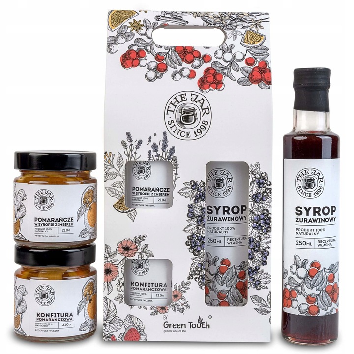 Set cadou cu gemuri si siropuri The Jar, aroma de portocale/afine, cutie eleganta