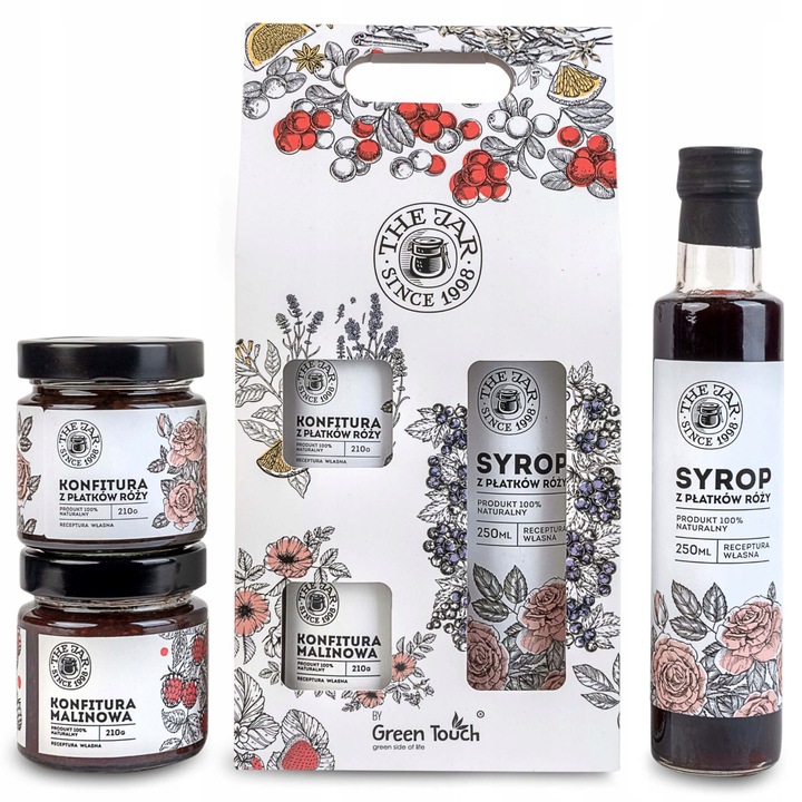 Set cadou cu gemuri si sirop din petale de trandafir, The Jar, cutie alba 28,5x14x7cm