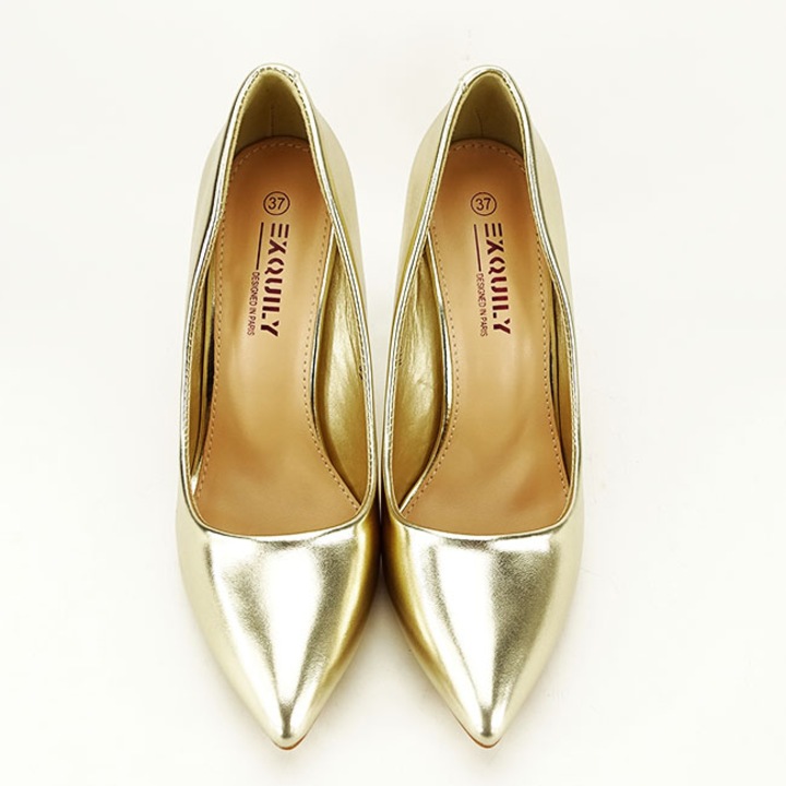 Pantofi aurii cu toc comod H1012 Auriu 39 EU