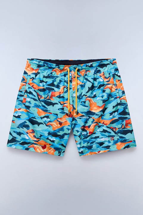 Napapijri, Pantaloni scurti de baie cu model, Portocaliu/Albastru