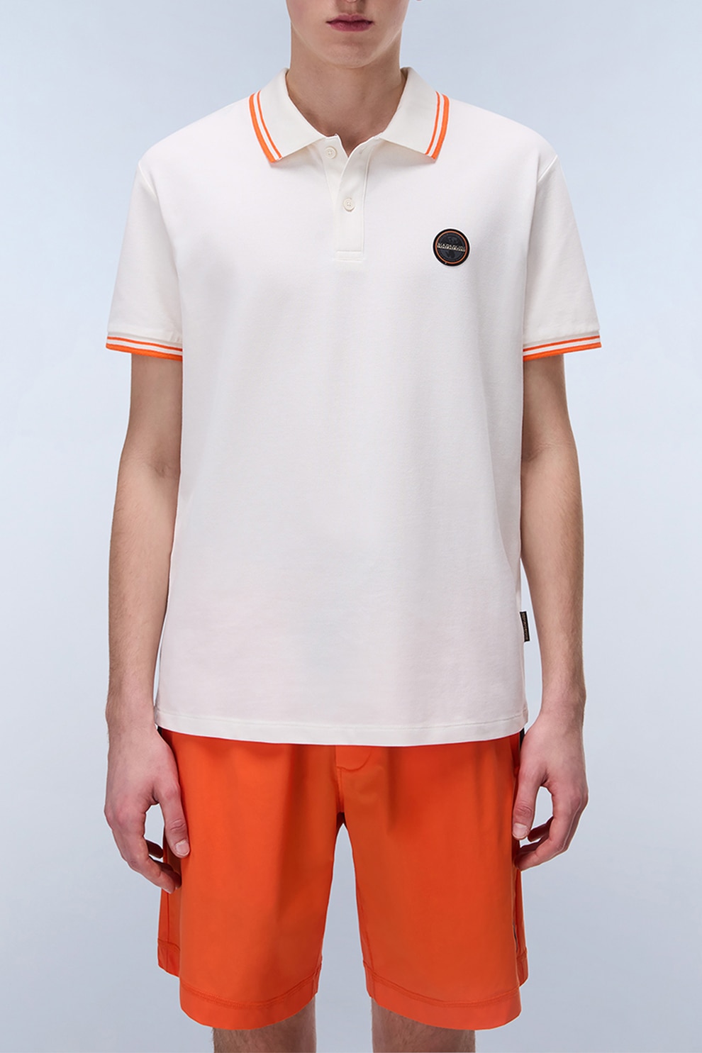 Napapijri, Tricou polo din material pique Macas, Alb, Portocaliu, M