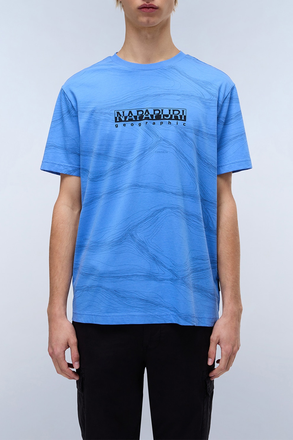 Napapijri, Tricou cu decolteu la baza gatului si logo, Albastru, M