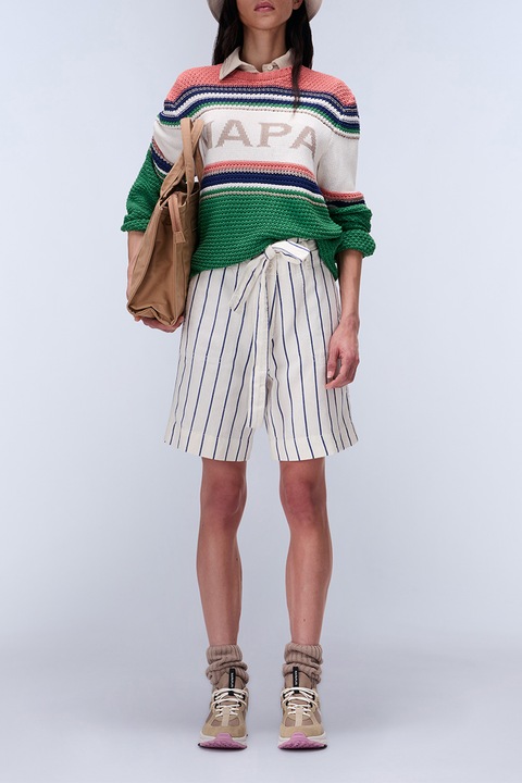 Napapijri, Nice bő fazonú pamut és lenvászon bermudanadrág, Púderkék/Krémszín