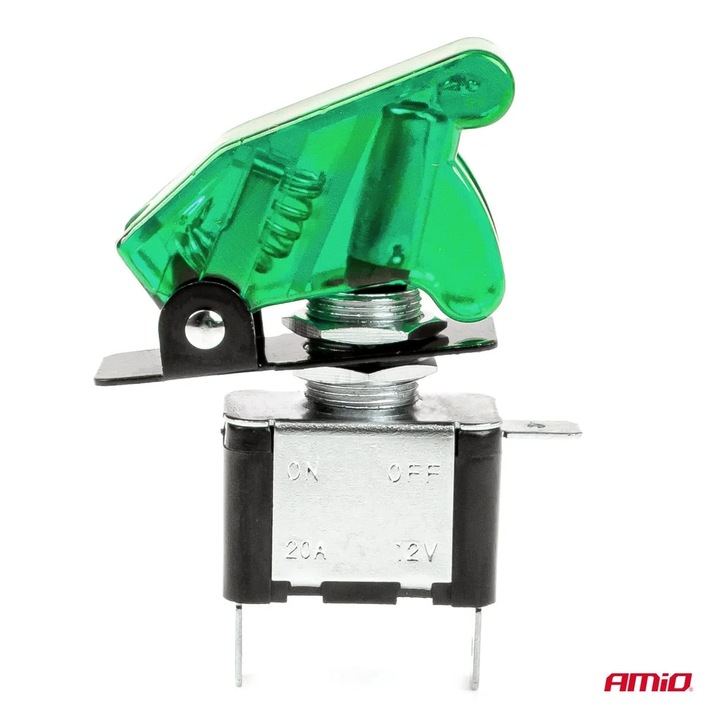 Comutator iluminat AMIO TOP GUN 12V-24V, protecție, culoare Verde, temperatură de funcționare -20C la 70C