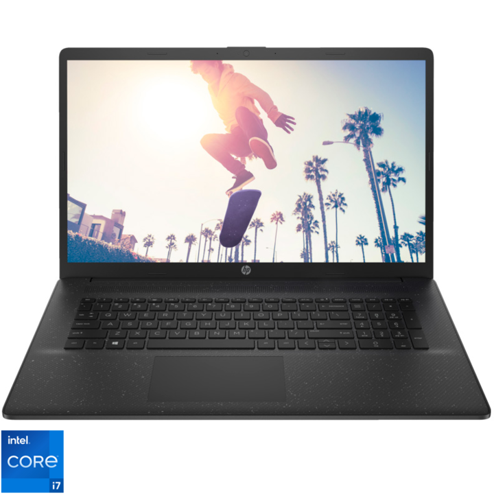HP 17-cn3002nq laptop Intel® Core™ i7-1355U processzorral 5,0 GHz-ig, 17,3", Full HD, IPS, 16 GB DDR4 RAM, 1 TB SSD, Intel® Iris® Xe, Free DOS, fekete