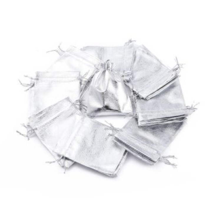 10 db 7 cm x 5 cm-es nagyon kicsi ezüst organza zacskó készlet ajándékokhoz, ajánlásokhoz, kézzel készített ékszerek csomagolásához