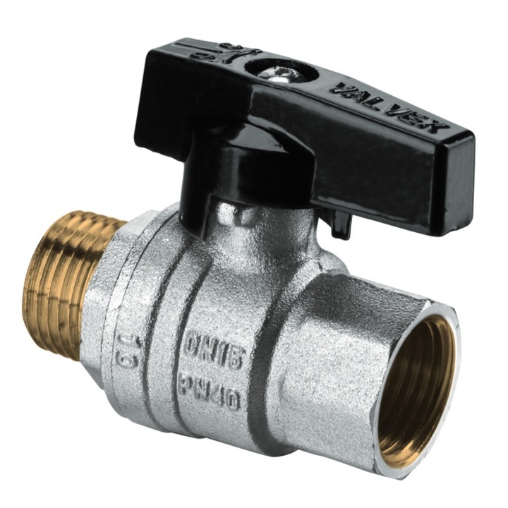 Сферичен кран Valvex Tryton, никелиран месинг, вътрешна-външна резба, DN 25, PN 40, дръжка тип пеперуда