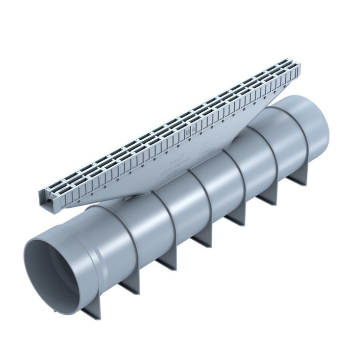 Rigola plastic Axhell UCan, carosabila, exterioara, pentru scurgere apa pluviala, cu gratar polipropilena, C250, 540 x 30 x 195 mm