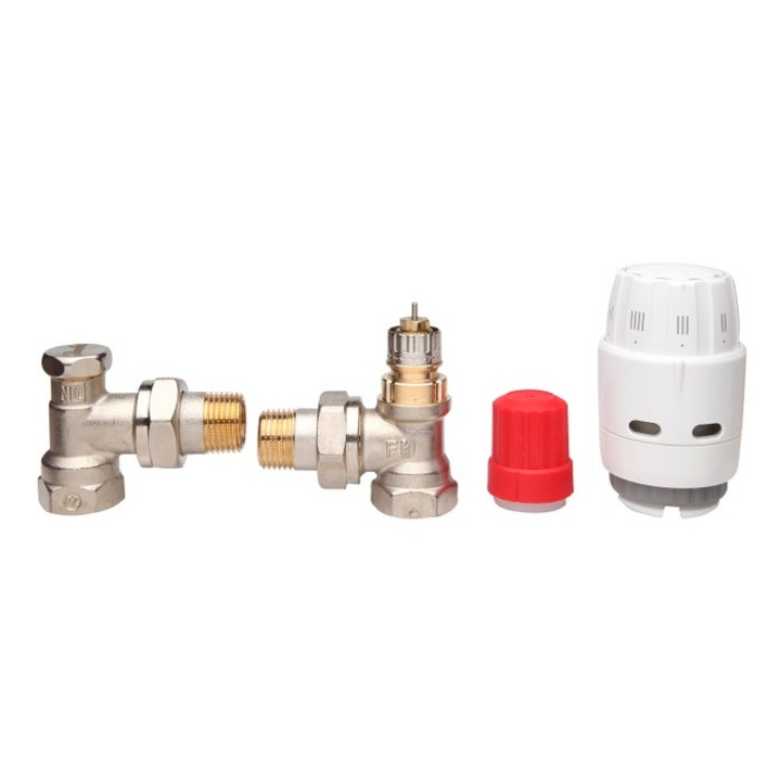 Kit robinet calorifer termostatat + robinet calorifer retur + cap termostat Danfoss RA-FN + RAS-C2 + RLV-S, alama, 1/2"