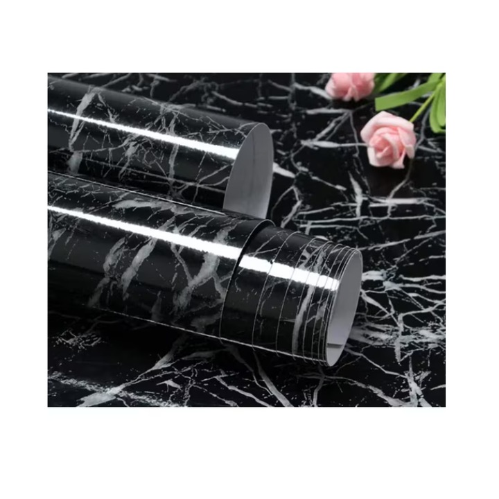 Folie autocolanta tip marmura, neagra, 60 x 300 cm, rezistenta la apa, usor de curatat