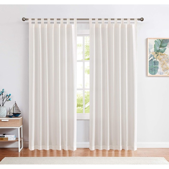 Függöny megkötős, CKNY, vászon megjelenés, félig áttetsző, 246 x 134 cm, 2 db-os szett, Fehér