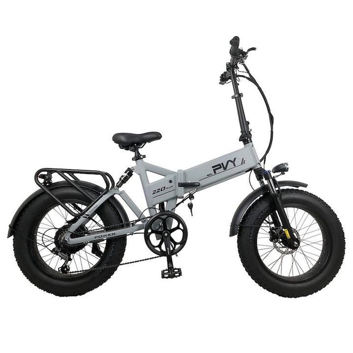 PVY Z20 Plus összecsukható elektromos kerékpár, 1000 W, 20x4,0 hüvelykes, 50 km/h, szürke, 150 kg, 7 sebesség, hármas felfüggesztés