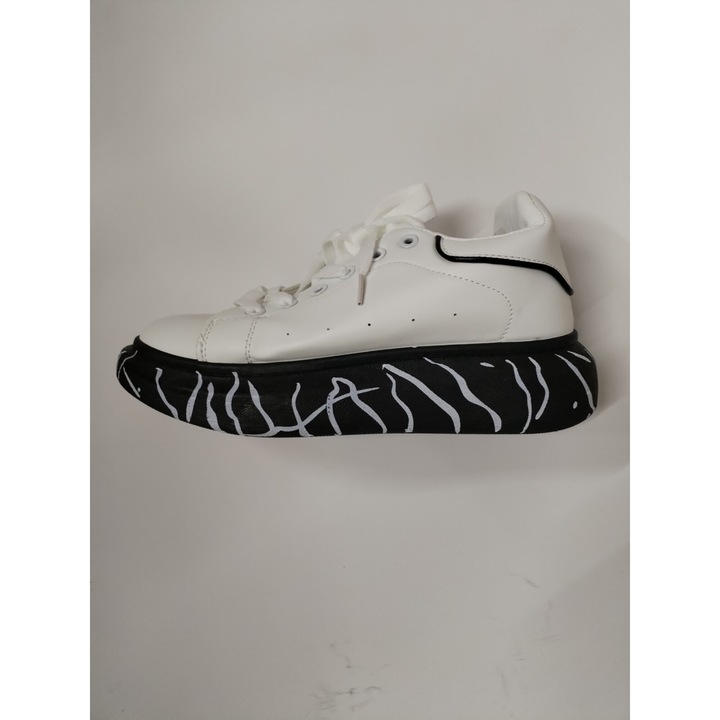 Pantofi sport barbati, alb negru, piele ecologica, Alb/Negru