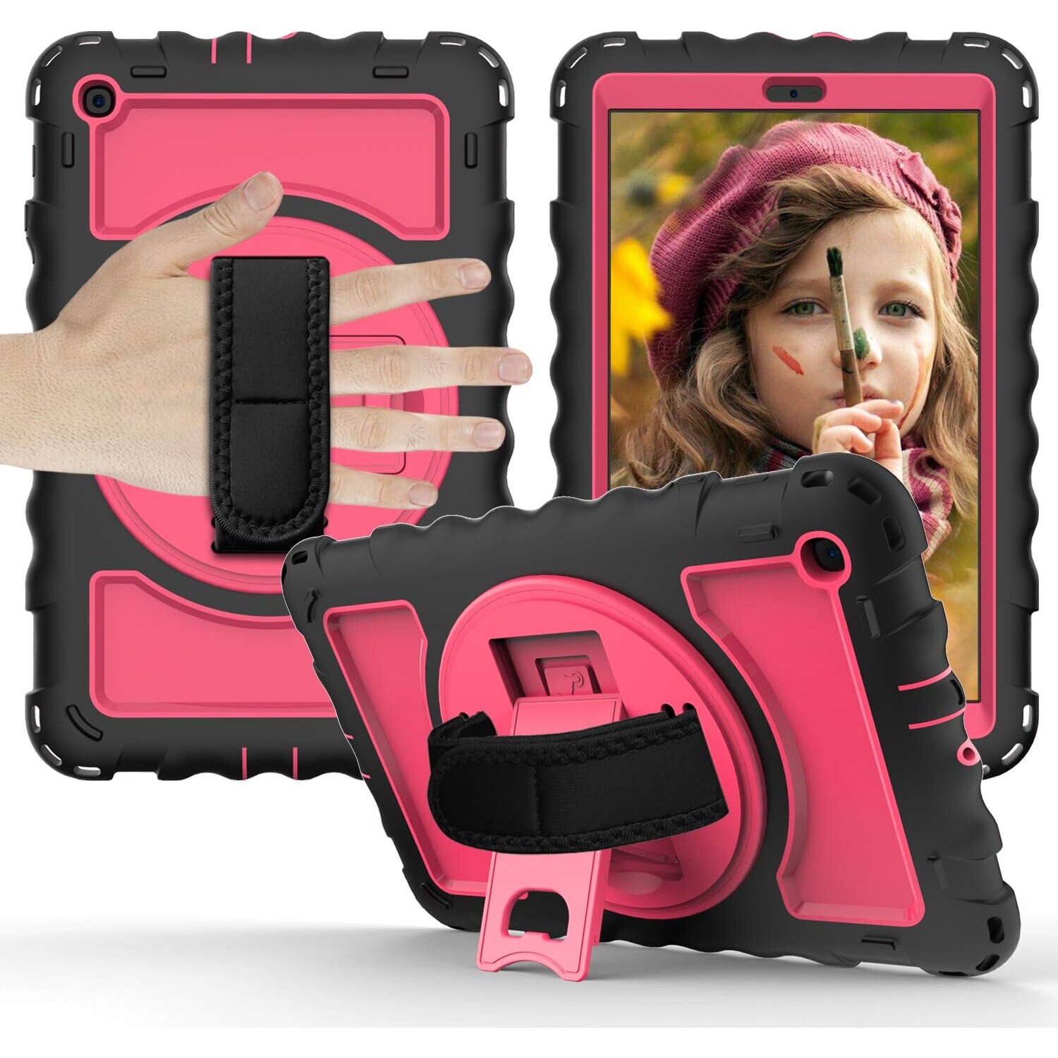 Husa compatibila cu iPad 7 10.2 cu suport si curea de umar, roz