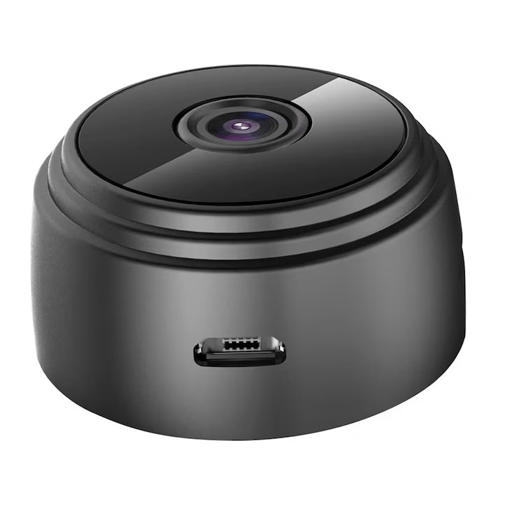 Mini Camera de Supraveghere Inteligenta Kludoo®, Tip Dispozitiv Spionaj, Microfon, Viziune de Noapte, Unghi Larg de Vizualizare, Acumulator, Aplicatie Telefon, Detectie Miscare, Alarma, Negru