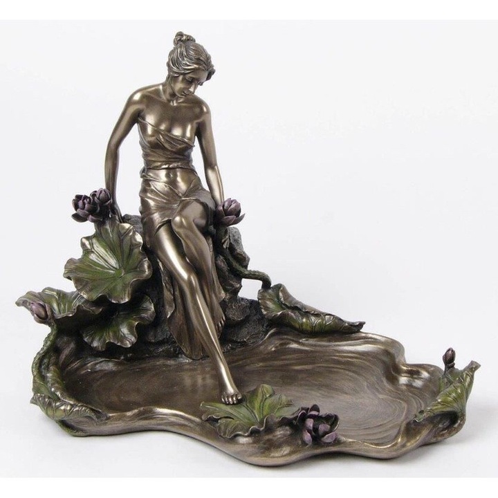Platou Art Nouveau cu figurina feminina, polirasina, 27x17x20 cm