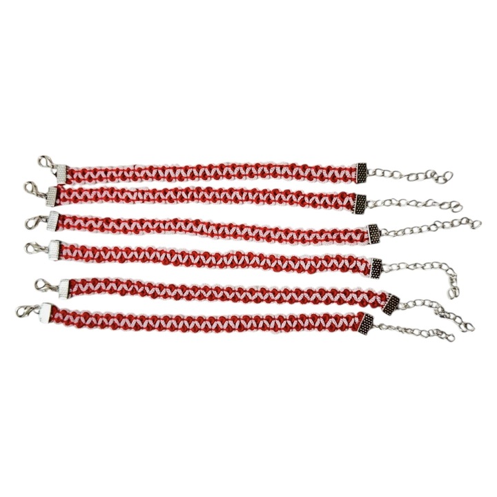 Set 6 Bratari Martisor Impletite cu Inchidere Reglabila – Model Handmade Alb-Rosu, Accesorii Traditionale pentru 1 Martie