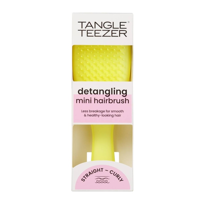 Perie, Tangle Teezer Mini Ultimate Detangler, pentru descurcat parul, galben, dimensiuni mici